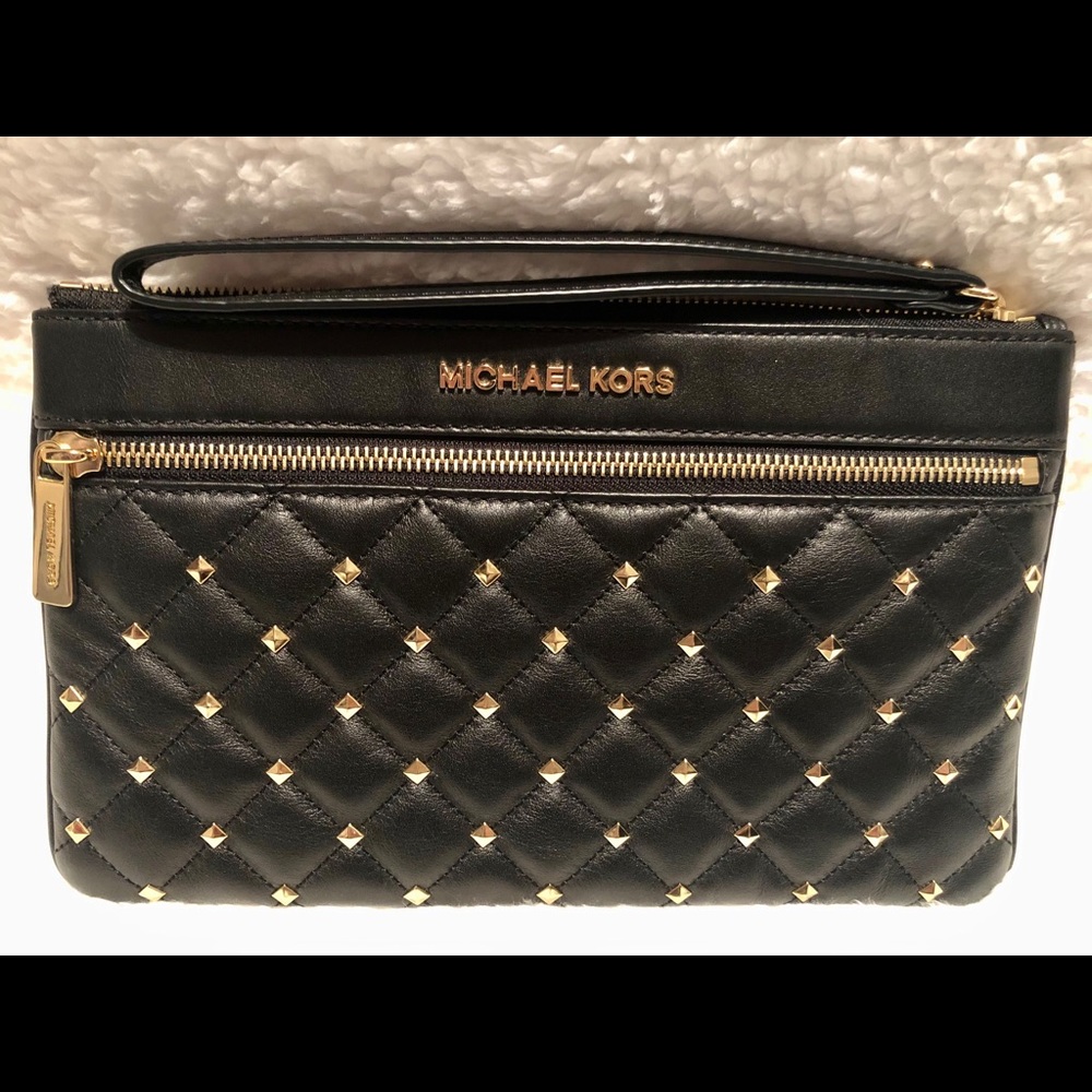 Black Michael Kors MK Gold Studded Wristlet